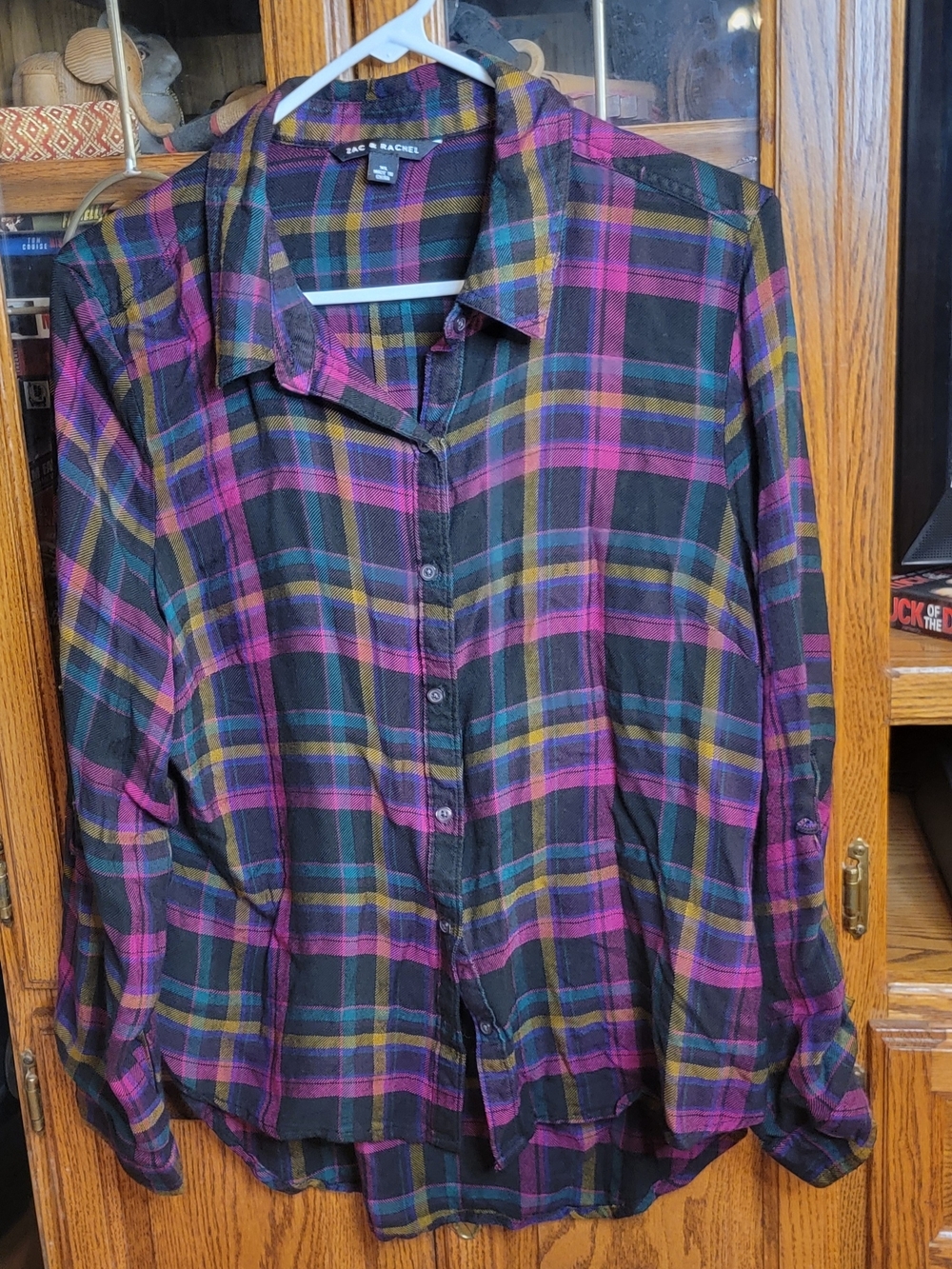 Zac & Rachel Black Plaid Button-Down Shirt with Pink & Olive Stripes Size XL